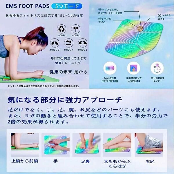 【新品未使用】完売モデル EMSトレーニング フットマット 背筋 腹筋 足裏 足ツボ 筋トレ ヨガ 5種類モード むくみ解消