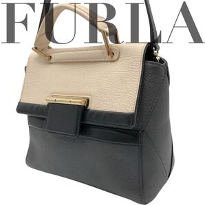 極美品 FURLA フルラ ショルダーバッグ 2way レザー グレー 斜め掛け