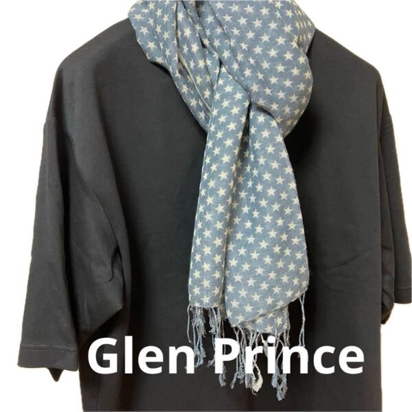 Glen Prince ストール マフラー ブルーグレー メンズ レディース 星 スター ショール 薄手 ウールガーゼ