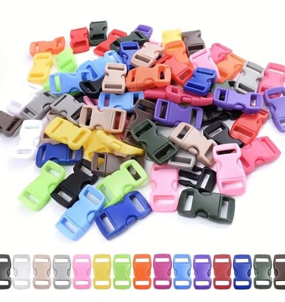 ◆サイドリリース プラスチックバックル◆湾曲◆10 mm 10個 ◆ランダムカラー◆パラコード 首輪 アクセサリー