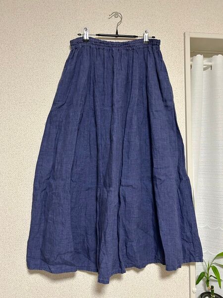 無印良品 リネン ネイビー ロングスカート Mサイズ