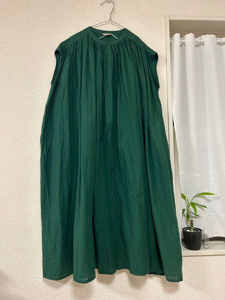 Samansa Mos2 ノースリーブシャツワンピース ダークグリーン