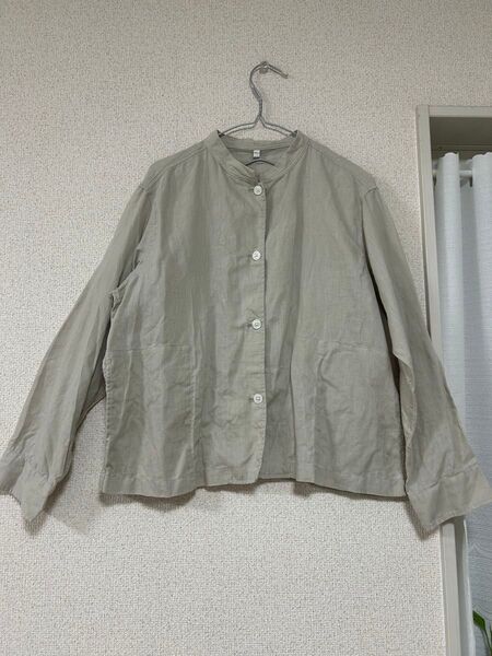 無印良品 リネン ノーカラージャケット M-L グレー