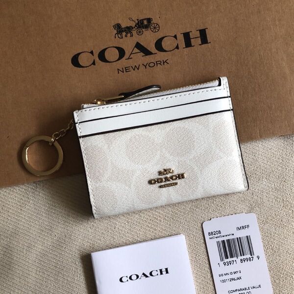 新品 COACH コーチ レザー コイン パス IDケース キーリング付き 財布