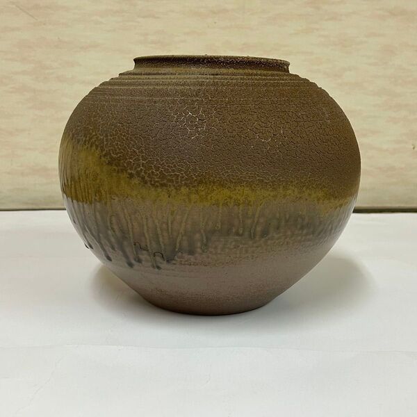 森山 森山焼 壺 つぼ 花瓶 陶器 アンティーク レトロ インテリア ブラウン