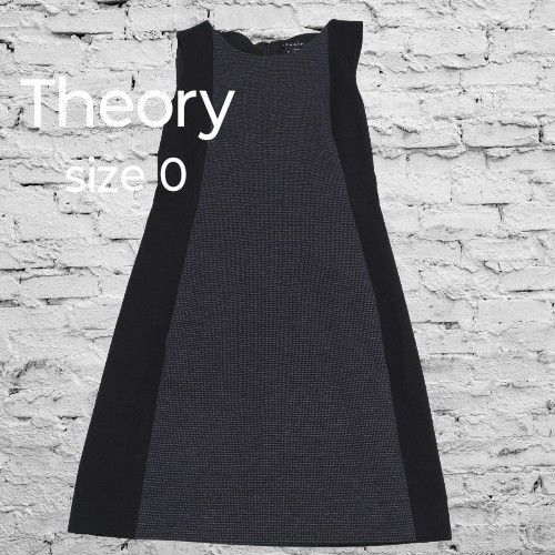 美品 セオリー ノースリーブ ワンピース 千鳥格子 バイカラー 美シルエット