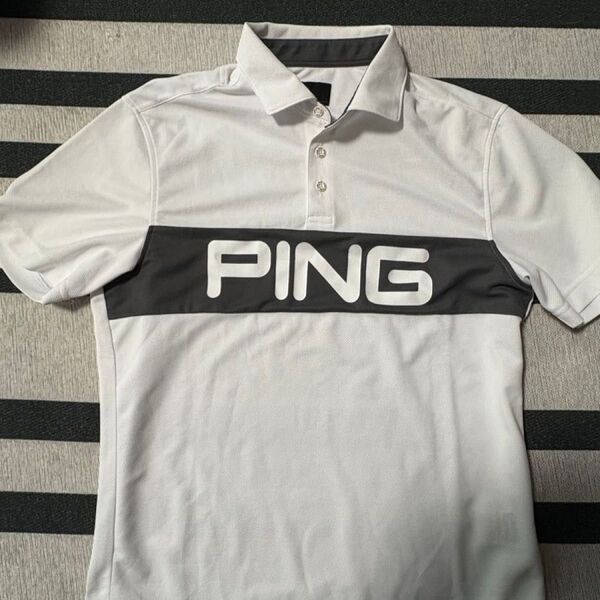 PING ゴルフ ポロシャツ メンズ Mサイズ ホワイト×ブラック