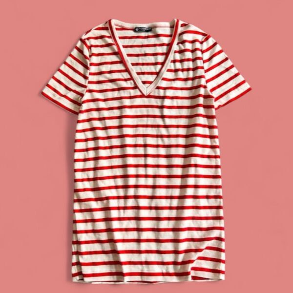 PETIT BATEAUプチバトー ボーダー Tシャツ L Vネック 半袖 カットソー コットン