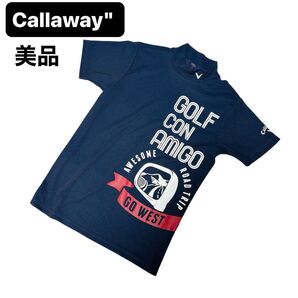 【美品】キャロウェイ モックネックシャツ メッシュ調 メンズ ゴルフ ネイビー
