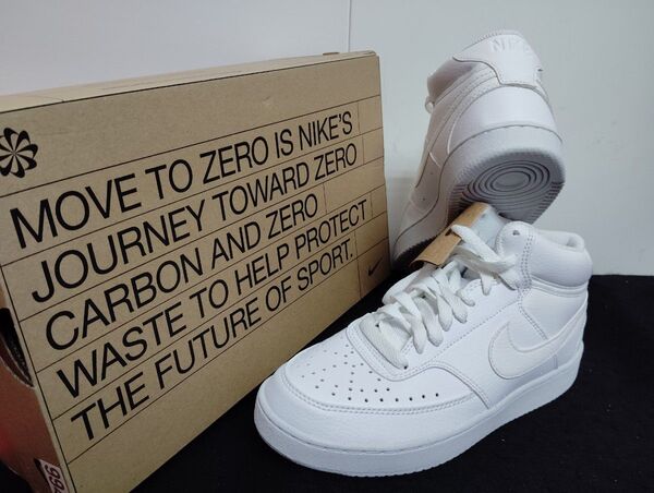 新品25cmナイキNIKEレディーススニーカーコートビジョンミッドホワイト白エアフォース1AF1ハイカット好きに