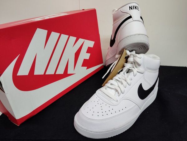 新品26.5cmナイキNIKEメンズスニーカーコートビジョンミッドホワイトブラック白黒エアフォース1AF1ハイカット好きに