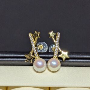 B66 アコヤ真珠 ベビーパール CZダイヤ ピアス 天然