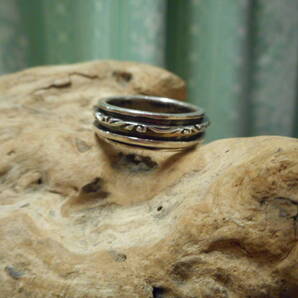 シルバー925.回転リング.スクロールリング.指輪.リング.15号.トライバル.モチーフ.2連発,ダブル