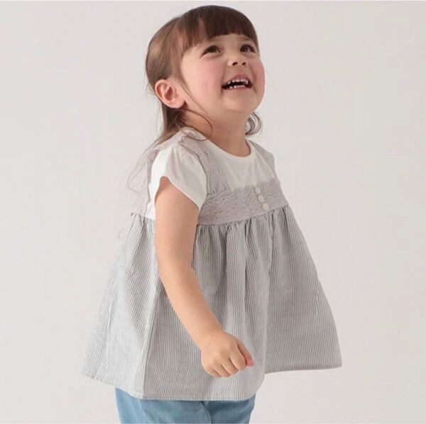 petit main プティマイン トップス 胸レースドッキングT 夏服 80cm