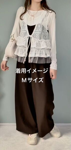 しまむら Mサイズ RIVIETTA レースフリルベスト チュール リボン ペプラム ジレ