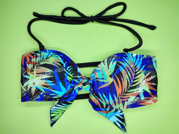 ☆中古☆S☆南国リーフボタニカルアート柄 南国リゾート Bikini Tops ビキニトップス