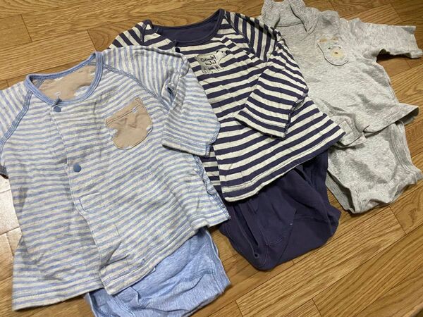 美品 コンビミニ 長袖 ベビー服3枚セット 70-80cm ストライプ