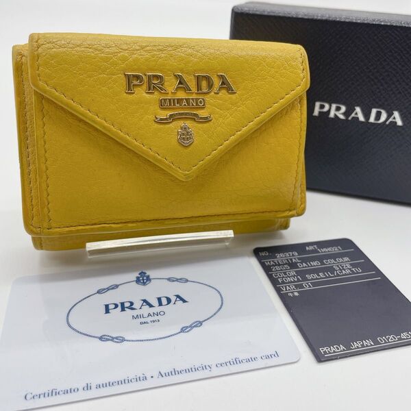 PRADA プラダ 三つ折り財布 ペーパーミニウォレット ダイノ イエロー ミニ財布
