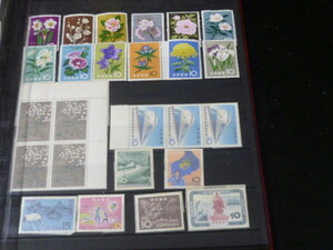 20　P　赤ブック#3　日本切手　1958-66年位　記念　色々　花シリーズ・他　計20種 25枚　未使用NH主体