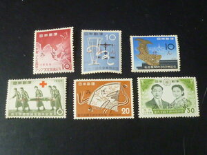 20　P　赤ブック#8　日本 みほん切手　1959年　記念　色々　計6種　NH・アジア文化折り目有