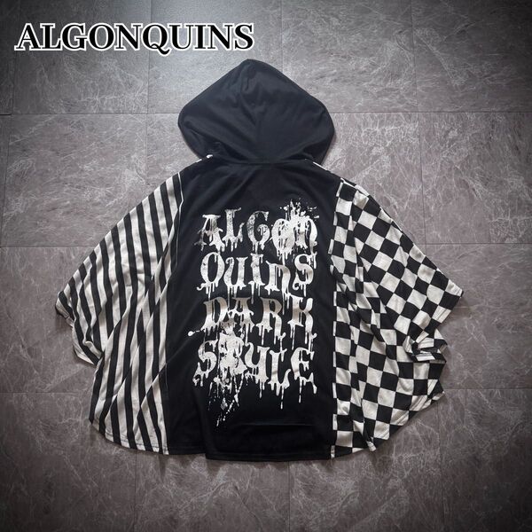 00s ALGONQUINS アルゴンキン チェッカーフラッグストライプ切替パーカーポンチョ