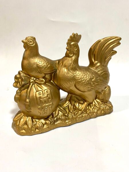 干支置物 酉 にわとり 鶏 夫婦鳥 縁起物 金彩