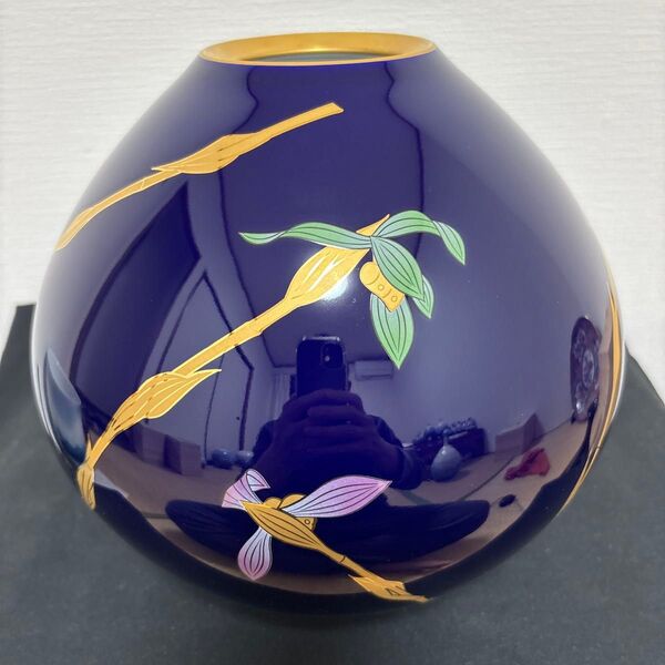●香蘭社 花瓶 ルリ春蘭 瑠璃 壺 つぼ 花器 瑠璃地 金彩 花入