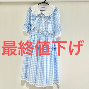axes femme Kawaii 半袖 ワンピース ギンガムチェック サックス 水色 量産型 参戦服 ゆめかわいい