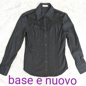 クーポン使用で300円☆ base e nuovo バーゼ.エ.ヌオボ レースシャツ ブラック M 中古