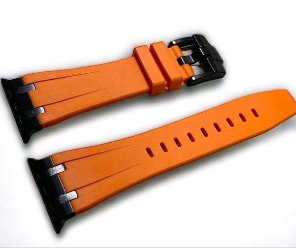 オレンジブラック☆Apple Watchバンド ラバーベルト38mm40mm41mm42mm44mm45mm46mm49mm