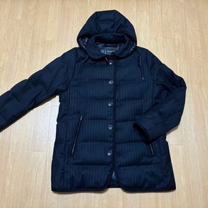 カシミヤ入り!西川ダウン ウールシングルコート ネイビーストライプ