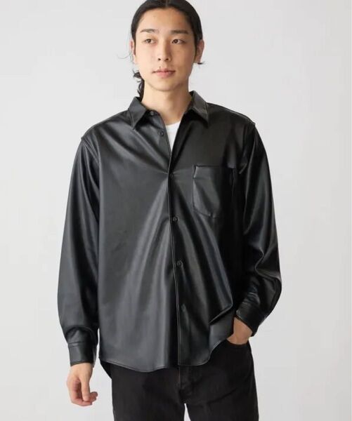 【SHIPS】 レギュラーカラー 合成皮革 シャツ/M【美品】