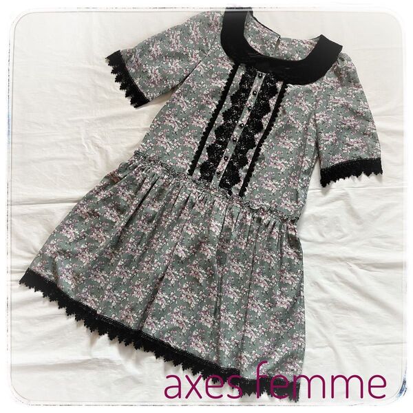 axes femme アクシーズファム ワンピース チュニック レース ミニワンピース 半袖