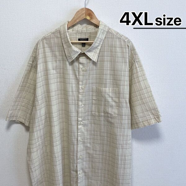 USA古着 半袖シャツ 4XL ライトベージュ チェック柄 VAN HEUSEN