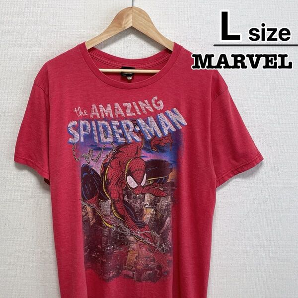 MERVEL スパイダーマン Tシャツ L レッド プリント 半袖 USA古着