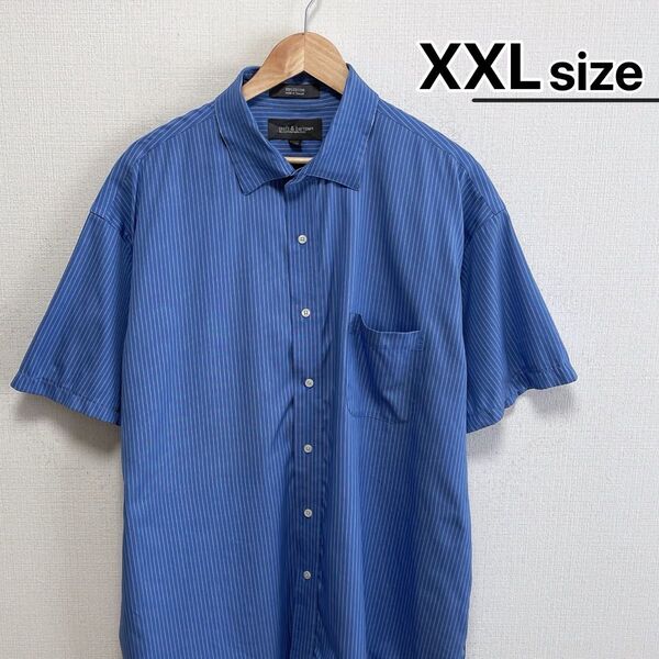 USA古着 半袖シャツ XXL ブルー 青 ストライプ柄 コットン KOHL’S