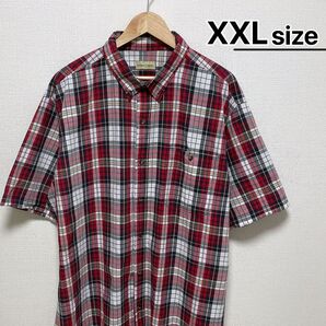 USA古着 半袖シャツ XXL マドラスチェック柄 レッド ホワイト コットン