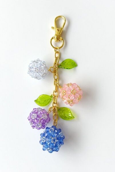 ビーズキーホルダー バッグチャーム 紫陽花 d あじさい ハンドメイド