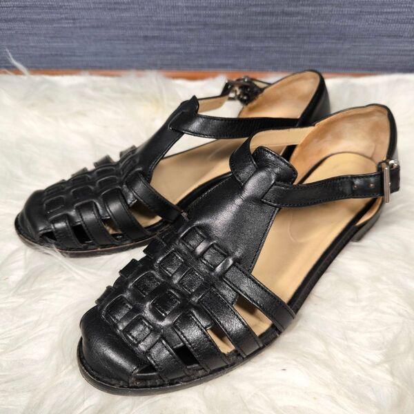 【steven alan】グルカサンダル 22.5 レザー フラット ストラップ スティーブンアラン ブラック 本革 イタリア製
