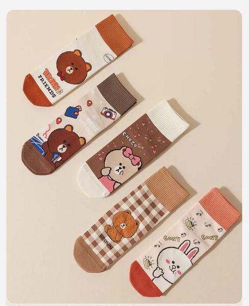 ブラウン コニー レディースソックス 靴下 韓国 大人気 オシャレ くま うさぎ かわいい まとめ買い 通勤通学 綿