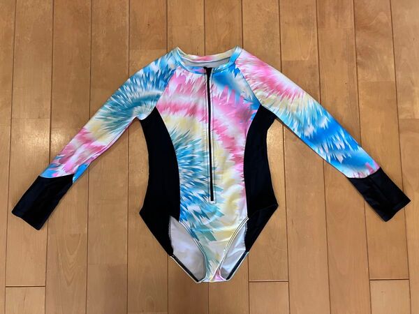 ガールズ ワンピース水着 フロントジッパー タイダイ柄 130cm