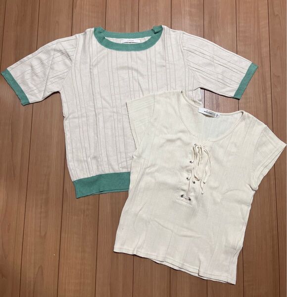 CPCM MOUSSY シャツ 半袖 リブ ニット カットソー マウジー