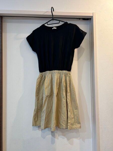 GU ワンピース バイカラー 黒 ベージュ 150センチ