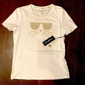 Karl Lagerfeld Paris Gold Studded Cat T-shirt White 新品未使用