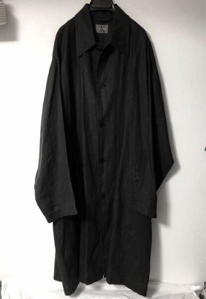 Calvin Klein オールド USA製 DRIVING COAT リネン オーバーコート ブラック ワンフェイス 黒