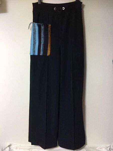 TOGA PULLA 22SS ピケジャージーパンツ ストライプポケット ワイド ストレート フレア スリット ウエストゴム