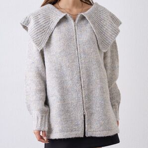 w closet 【2WAY】衿付きZIPBIGカーディガン