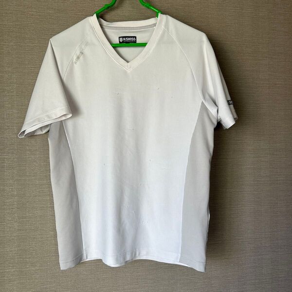 K-SWISS VネックTシャツ ホワイト メンズ サイズLL