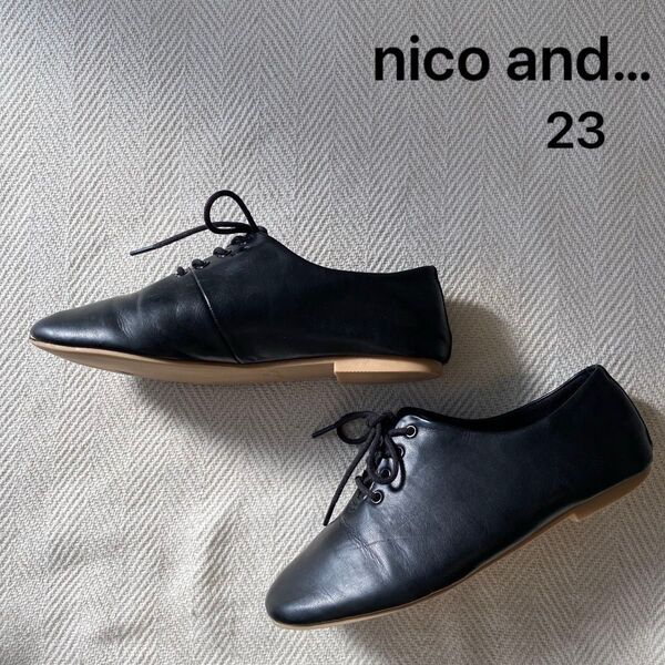 nico and…ブラック 黒フラットシューズ レースアップ バレーシューズ S 23㎝