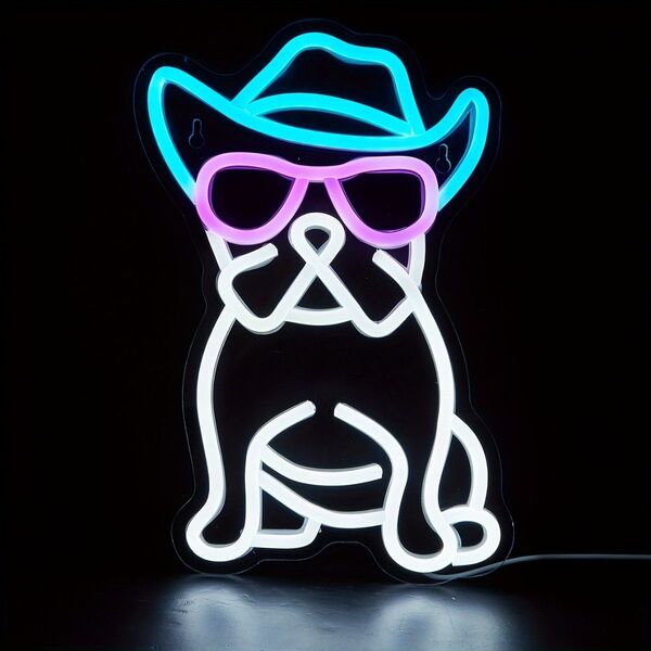 ブルドッグ 犬 白 ネオンサイン ネオンライト LED 照明 ライト USB かっこいい おしゃれ インテリア